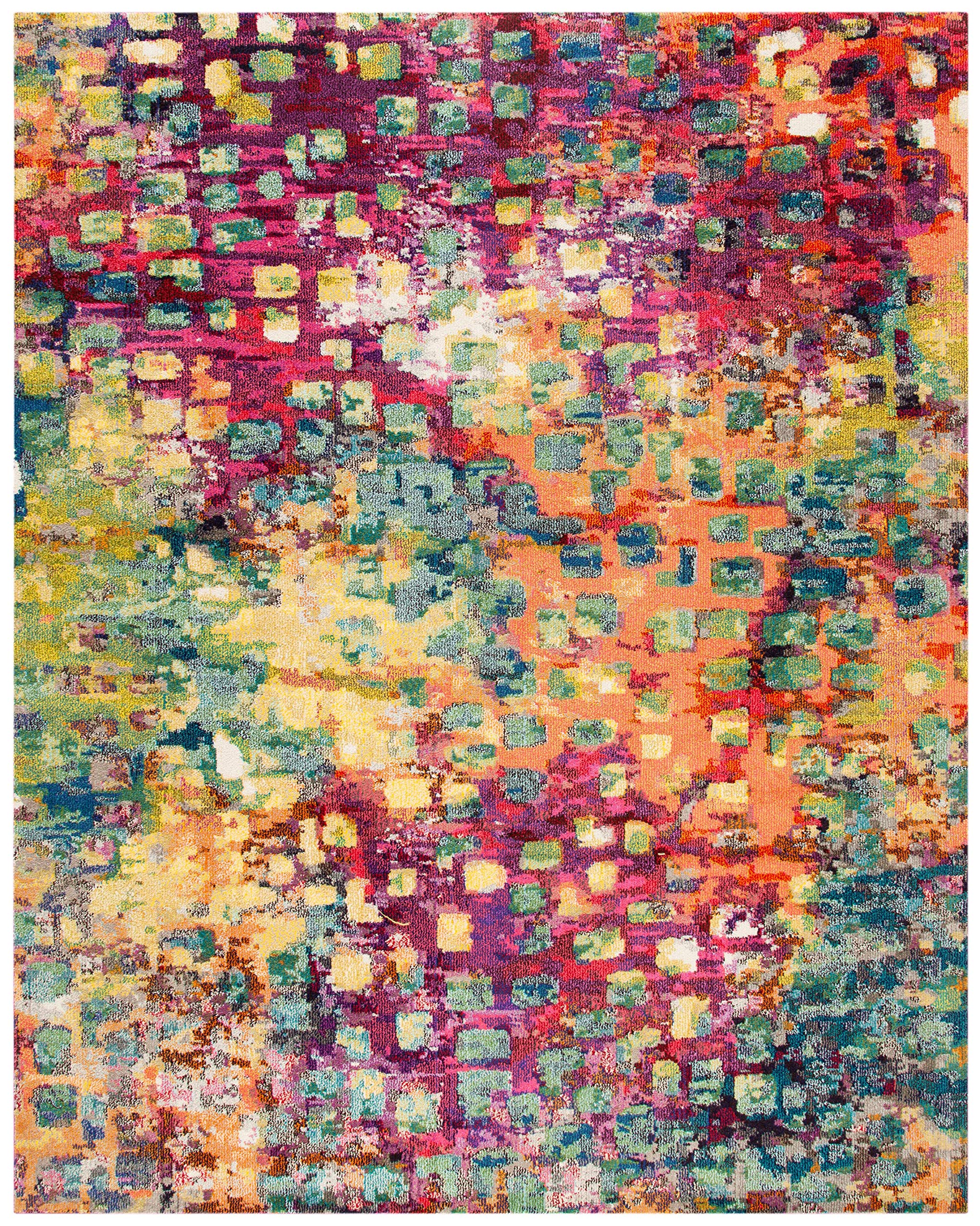 Safavieh Madison Collection Area Rug - 8' X 10', Fuchsia & Gold, Boho Abstract Distressed Design, Non-Shedding & Easy Care, Idea