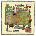 Pure Country Weavers State Of Kansas Lap Square Blanket - Gift Tapestry Blanket Throw Woven From Cotton - Made In The Usa (54X54