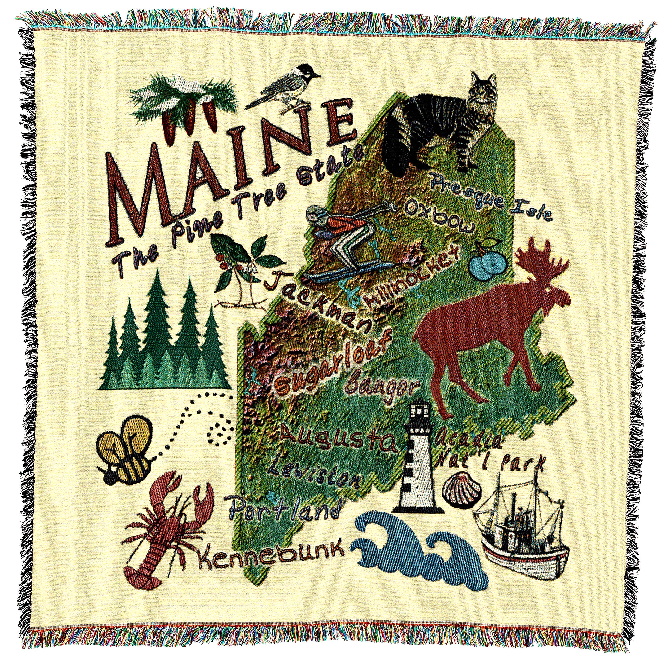 Pure Country Weavers State Of Maine Lap Square Blanket - Gift Tapestry Blanket Throw Woven From Cotton - Made In The Usa (54X54)