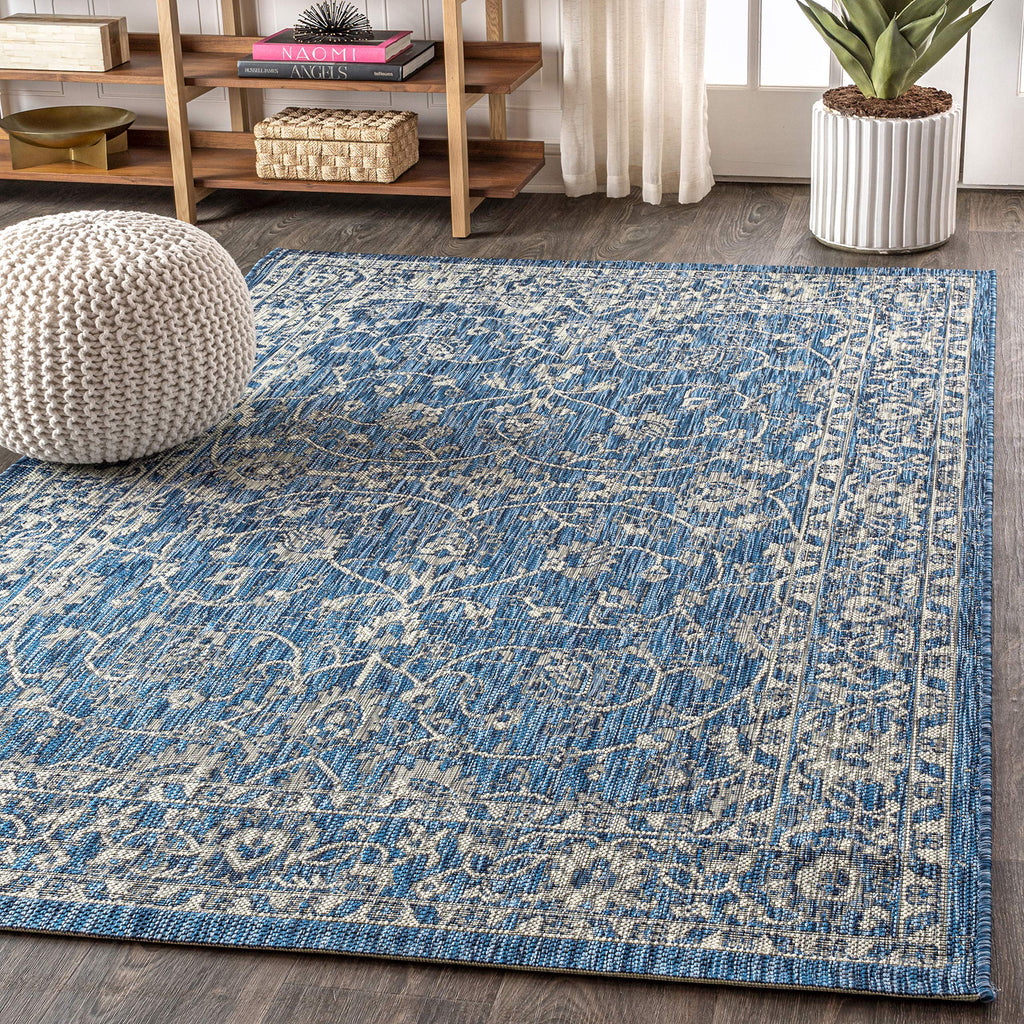 Jonathan Y Smb103A-9 Palazzo Vine And Border Textured Weave Indoor Outdoor Area Rug Coastal Bohemian Rustic Glam Easy Cleaning Bedroom Kitchen Backyard Patio Non Shedding, 9 X 12, Navy/Gray