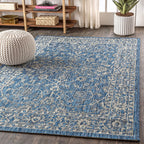 Jonathan Y Smb103A-3 Palazzo Vine And Border Textured Weave Indoor/Outdoor Navy/Gray 3 Ft. X 5 Ft. Area-Rug, Coastal,Easy-Cleaning,Hightraffic,Livingroom,Backyard, Non Shedding