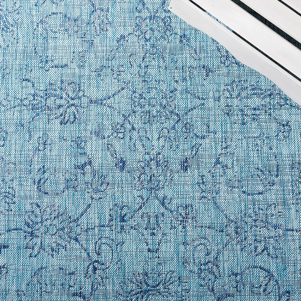 Safavieh Courtyard Collection 5'3' X 7'7' Aqua/Navy Cy8680 Indoor/ Outdoor -Waterproof Easy -Cleaning Patio Backyard Mudroom Area -Rug