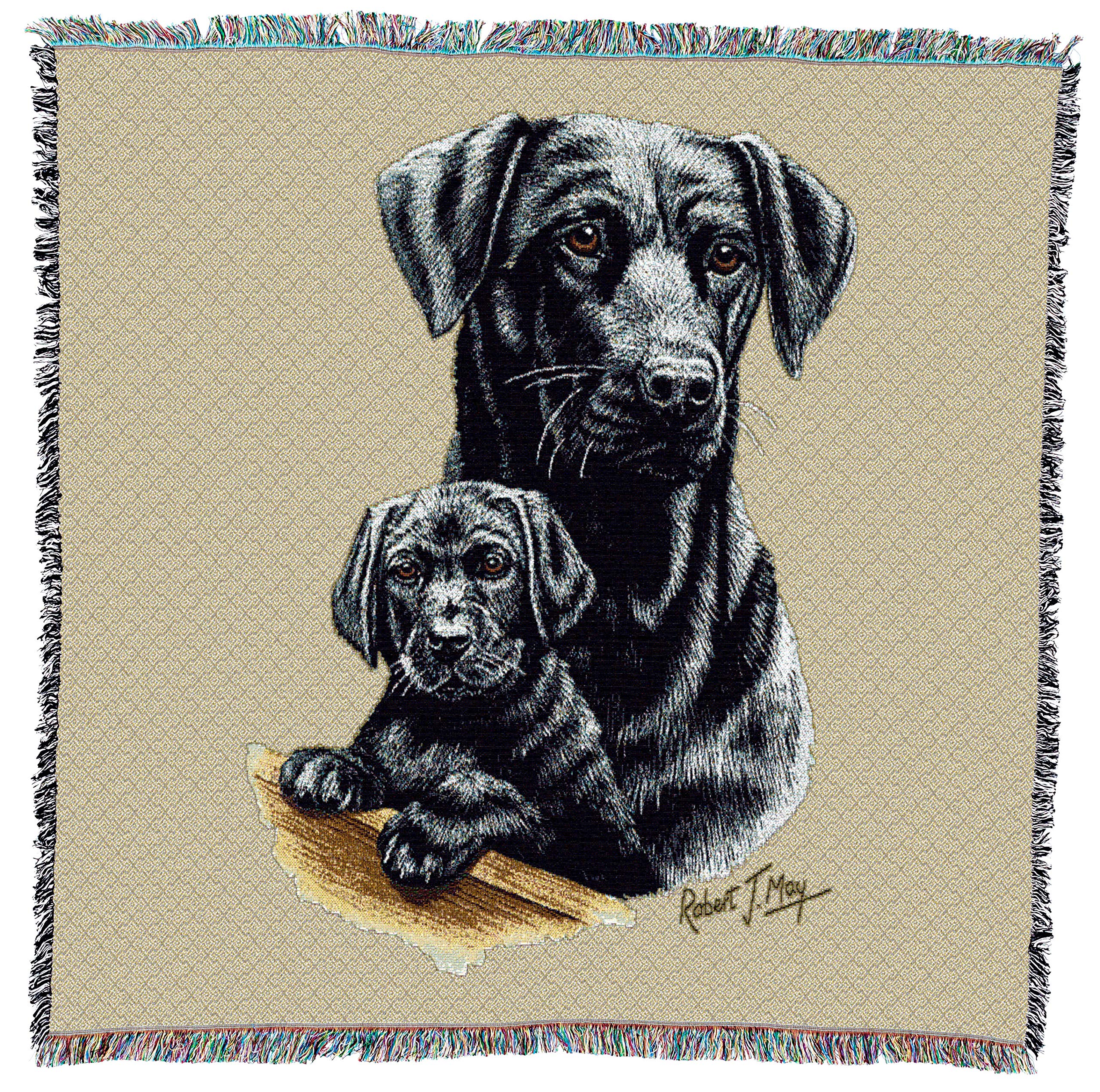 Pure Country Weavers Labrador Retriever With Puppy Black Lab Lap Square Blanket By Robert May - Sporting Group - Gift For Dog Lo