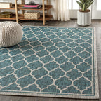 Jonathan Y Smb109E-3 Trebol Moroccan Trellis Textured Weave Indoor Outdoor Area Rug Bohemian Modern Easy Cleaning Bedroom Kitchen Backyard Patio Non Shedding, 3 X 5, Teal/Gray