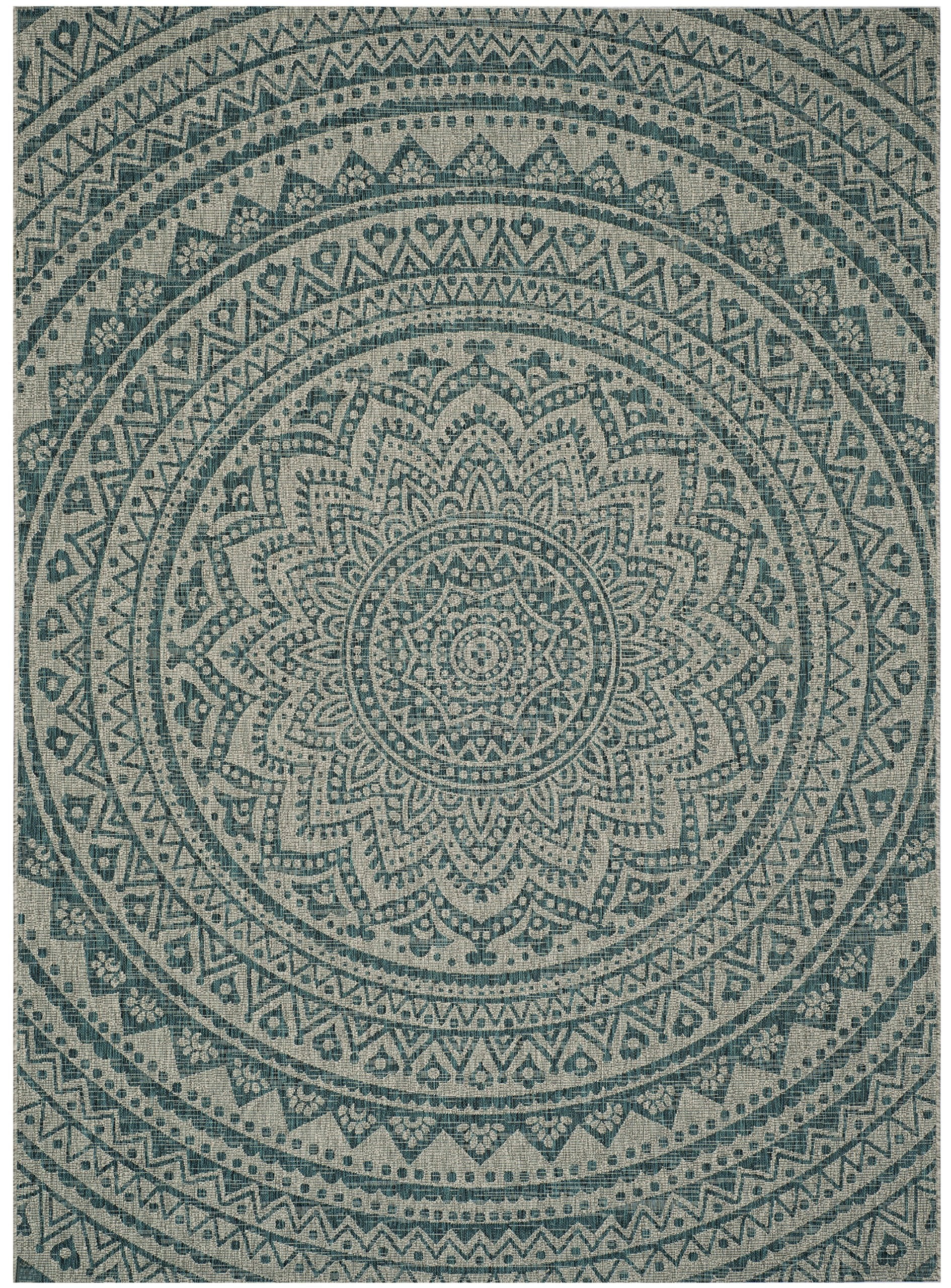 Safavieh Courtyard Collection 5'3' X 7'7' Light Grey / Teal Cy8734 Indoor/ Outdoor Waterproof Easy Cleaning Patio Backyard Mud