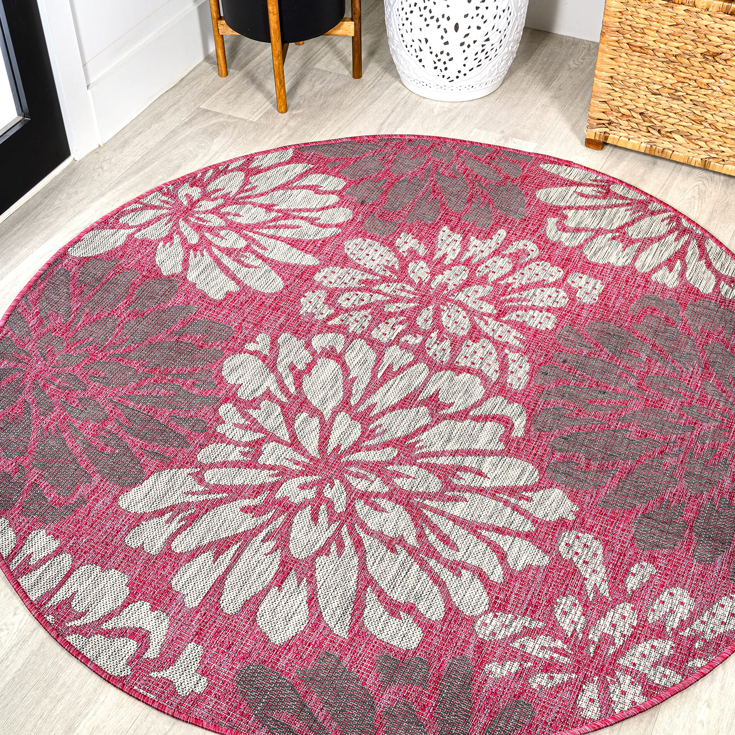 Jonathan Y Smb110F-5R Zinnia Modern Floral Textured Weave Indoor Outdoor Area Rug, Country Coastal Contemporary Easy Cleaning,Be