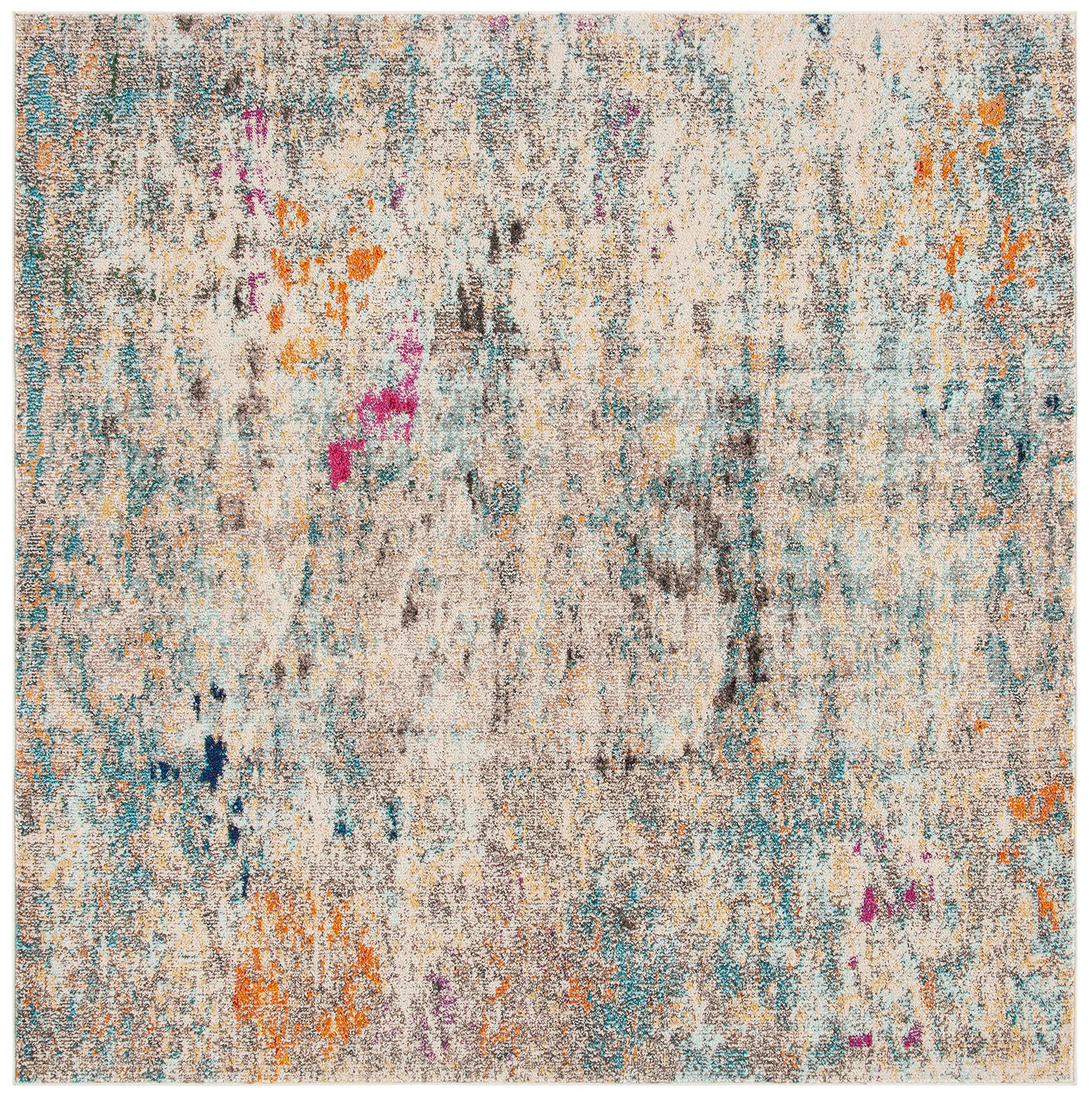 Safavieh Madison Collection Area Rug - 4 Square, Grey/Gold, Geometric Design, Ideal for High Traffic Areas in Living Room, Bedr