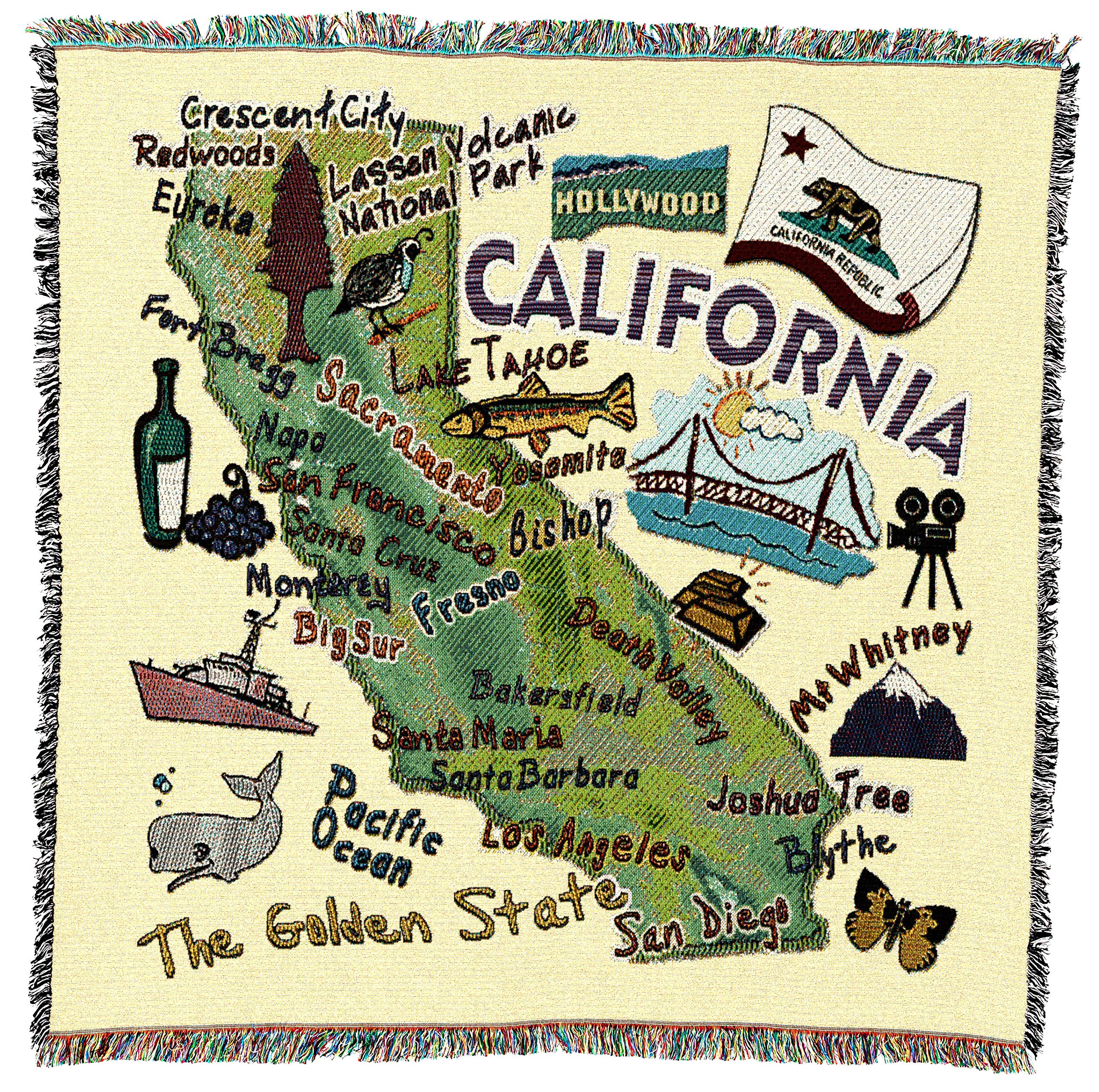 Pure Country Weavers State Of California Lap Square Blanket - Gift Tapestry Blanket Throw Woven From Cotton - Made In The Usa (5