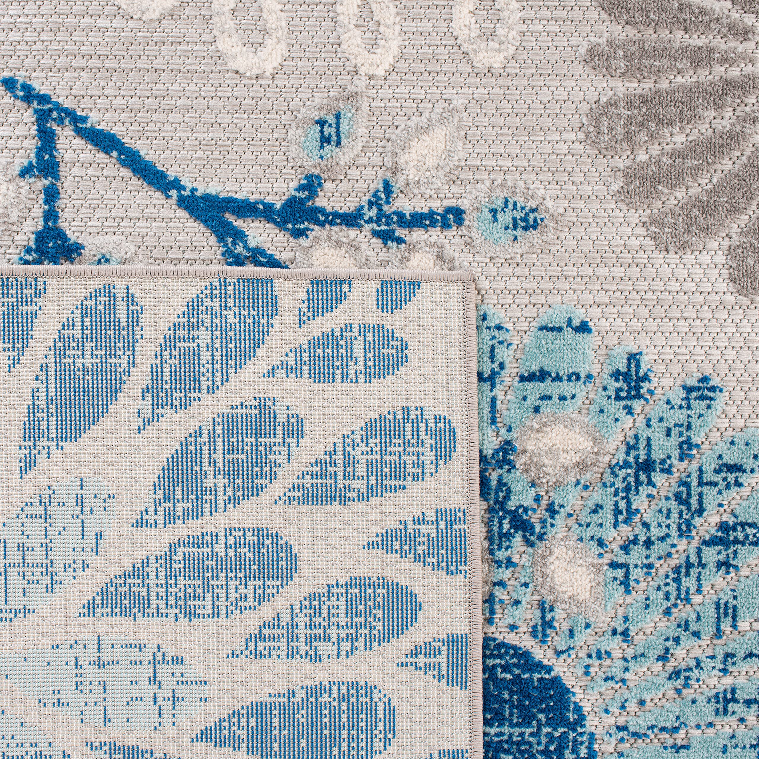Safavieh Cabana Collection Runner Rug - 2' X 10', Grey & Blue, Floral Design, Non-Shedding & Easy Care, Indoor/Outdoor & Washable-Ideal For Patio, Backyard, Mudroom (Cbn832F)