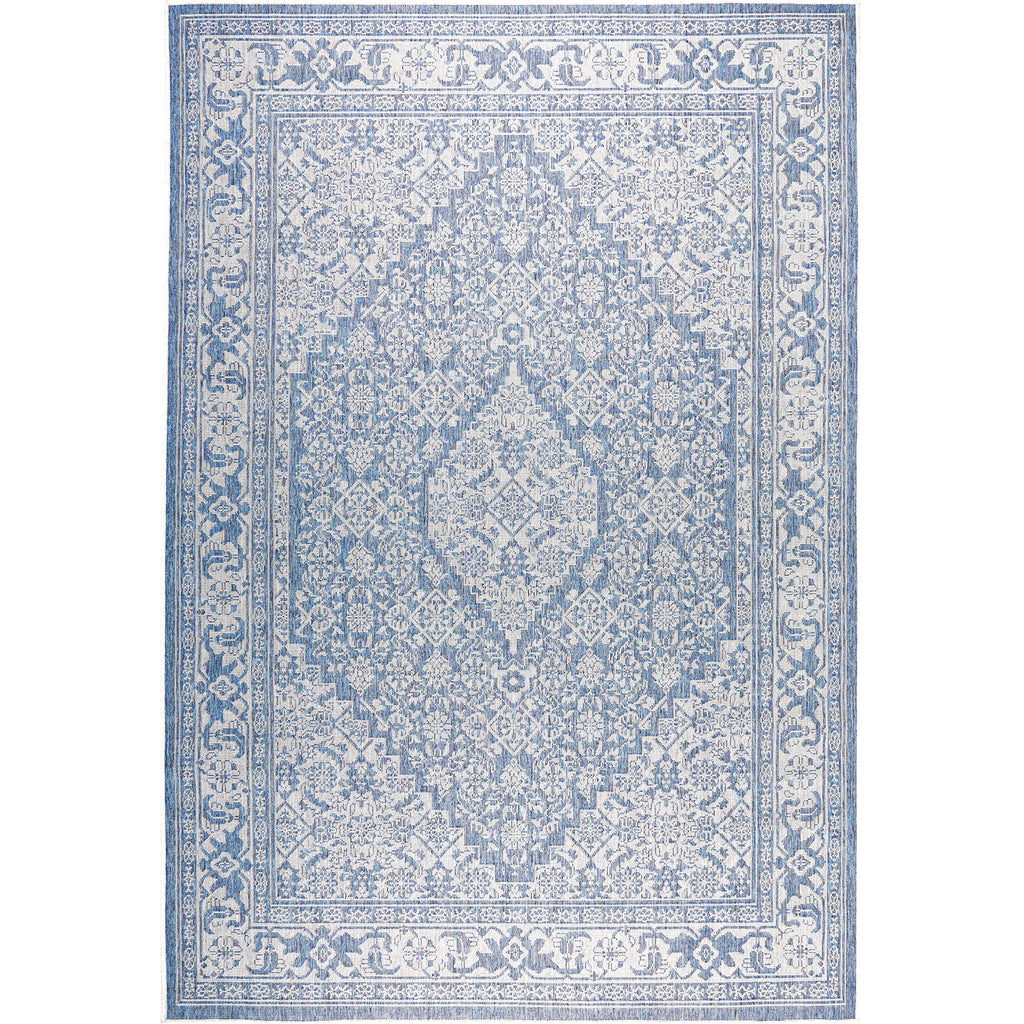 Nicole Miller New York Patio Country Dahlia Transitional Medallion Indoor/Outdoor Area Rug, Blue/Grey, 7'9'X10'2'