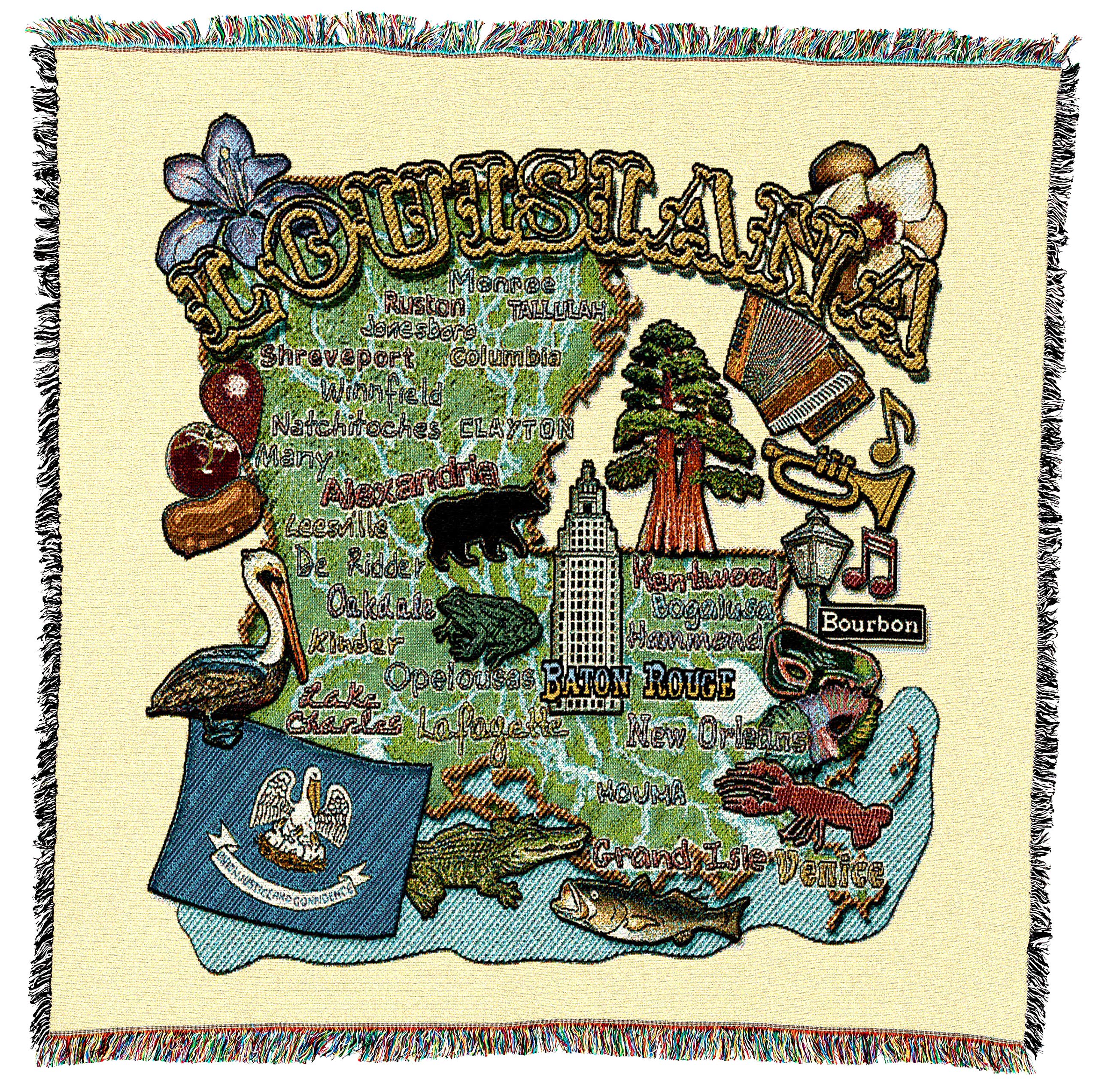 Pure Country Weavers State Of Louisiana Lap Square Blanket - Gift Tapestry Blanket Throw Woven From Cotton - Made In The Usa (54