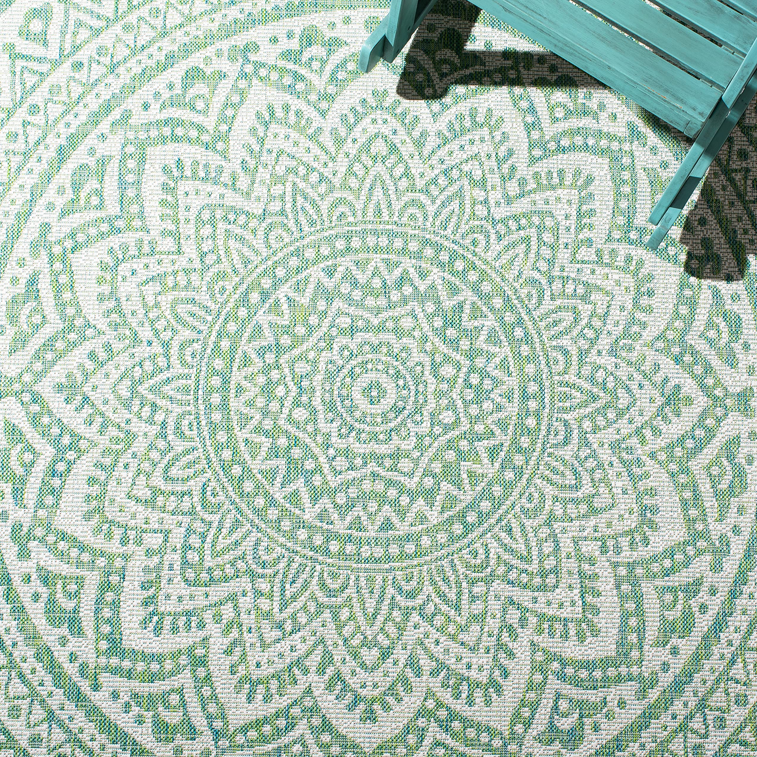 Safavieh Courtyard Collection 4' X 5'7' Navy / Aqua Cy8734 Indoor/ Outdoor Patio Backyard Mudroom Accent Rug