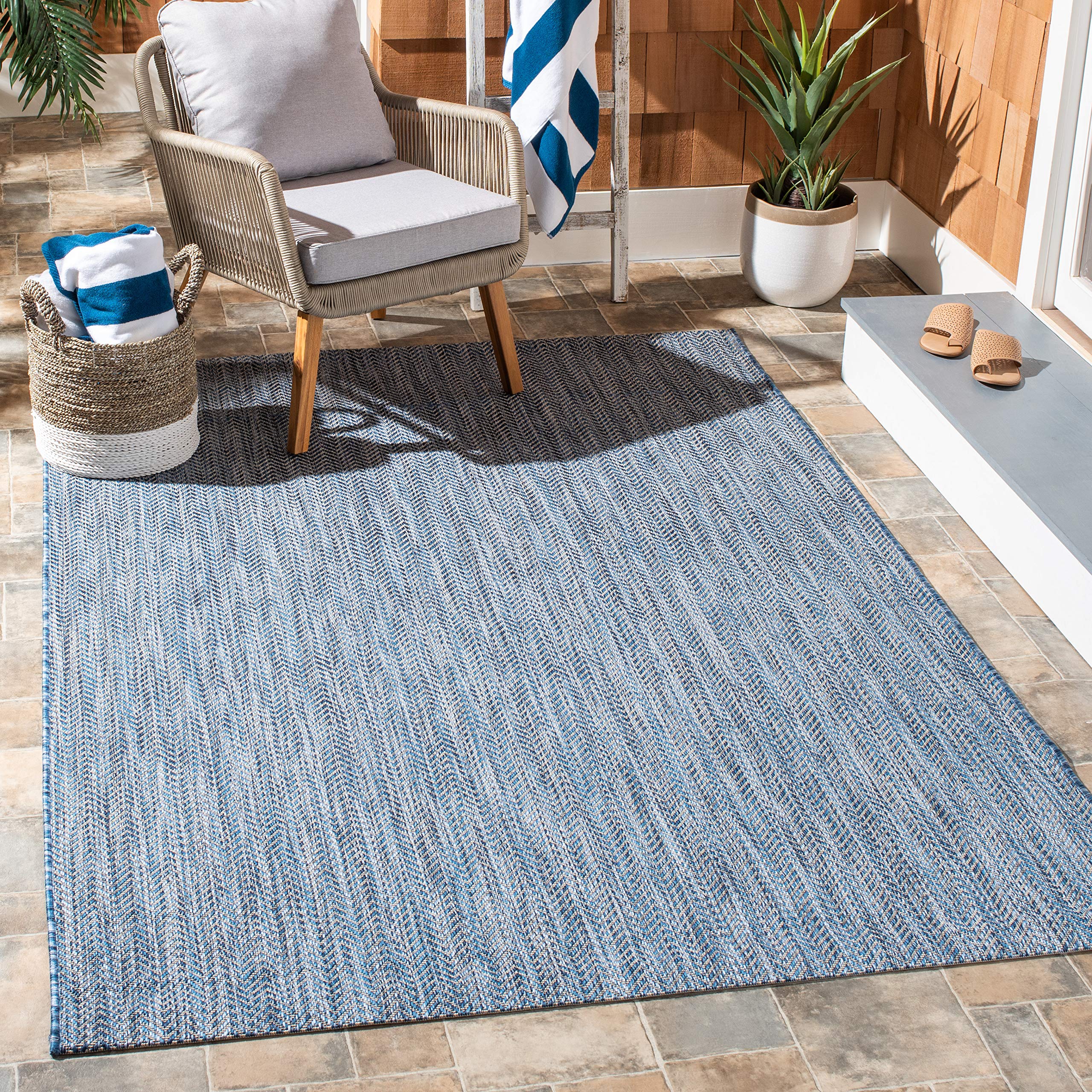 Safavieh Courtyard Collection 5'3' Square Navy/Grey Cy8022 Indoor/ Outside Waterproof Easy Cleansingpatio Backyard Mudroom Area
