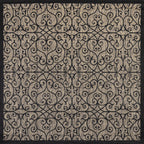 Jonathan Y Smb107A-6Sq Madrid Vintage Filigree Textured Weave Indoor Outdoor Area Rug Classic Coastal Easy Cleaning Bedroom Kitchen Backyard Patio Non Shedding, 6' Square, Black/Khaki