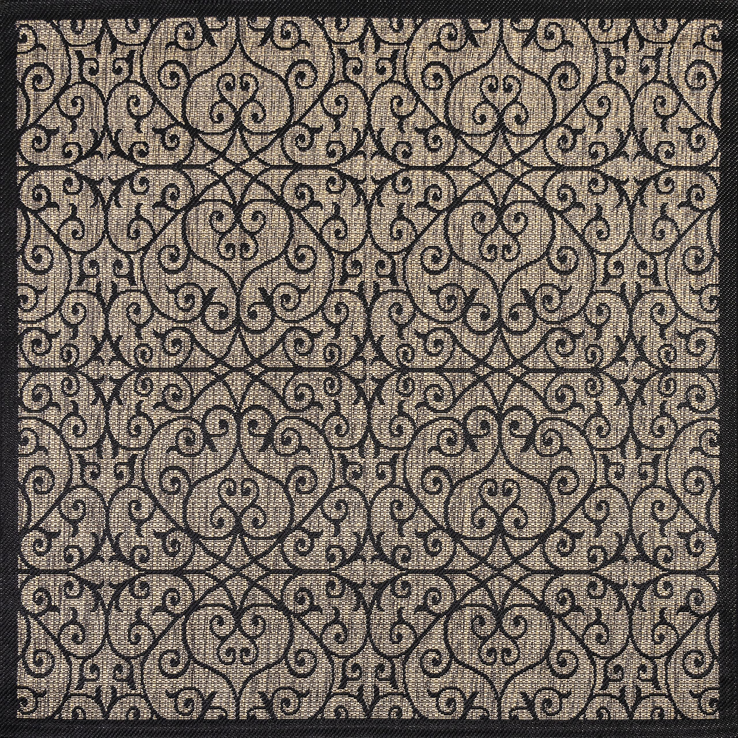 Jonathan Y Smb107A-6Sq Madrid Vintage Filigree Textured Weave Indoor Outdoor Area Rug Classic Coastal Easy Cleaning Bedroom Kitchen Backyard Patio Non Shedding, 6' Square, Black/Khaki