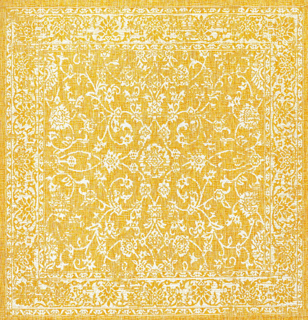 Jonathan Y Smb100E-5Sq Tela Bohemian Textured Weave Floral Indoor Outdoor -Area Rug, Coastal Traditional Transitional Easy-Cleaning,Bedroom,Kitchen,Backyard,Patio, Yellow/Cream, 5' Square
