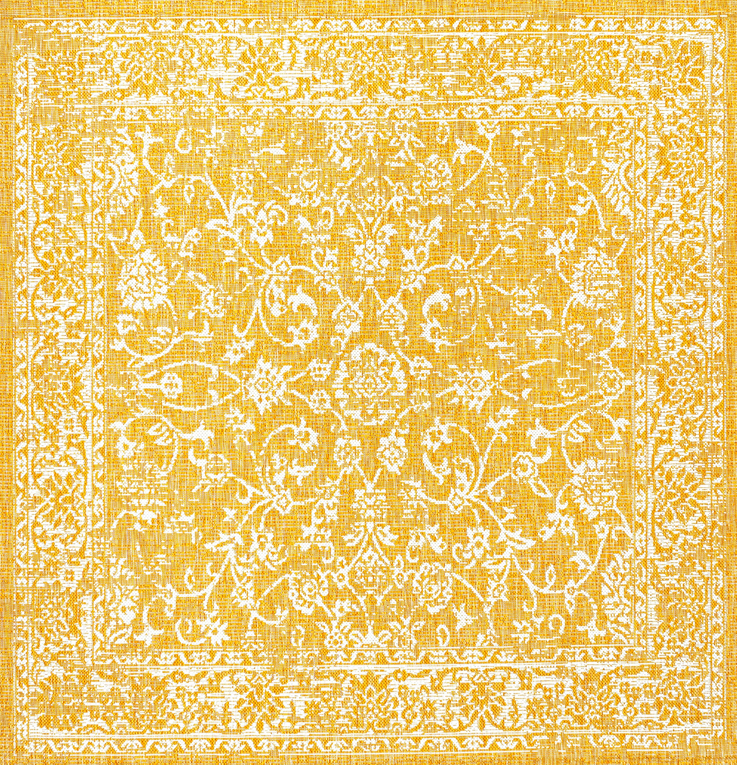 Jonathan Y Smb100E-5Sq Tela Bohemian Textured Weave Floral Indoor Outdoor -Area Rug, Coastal Traditional Transitional Easy-Cleaning,Bedroom,Kitchen,Backyard,Patio, Yellow/Cream, 5' Square