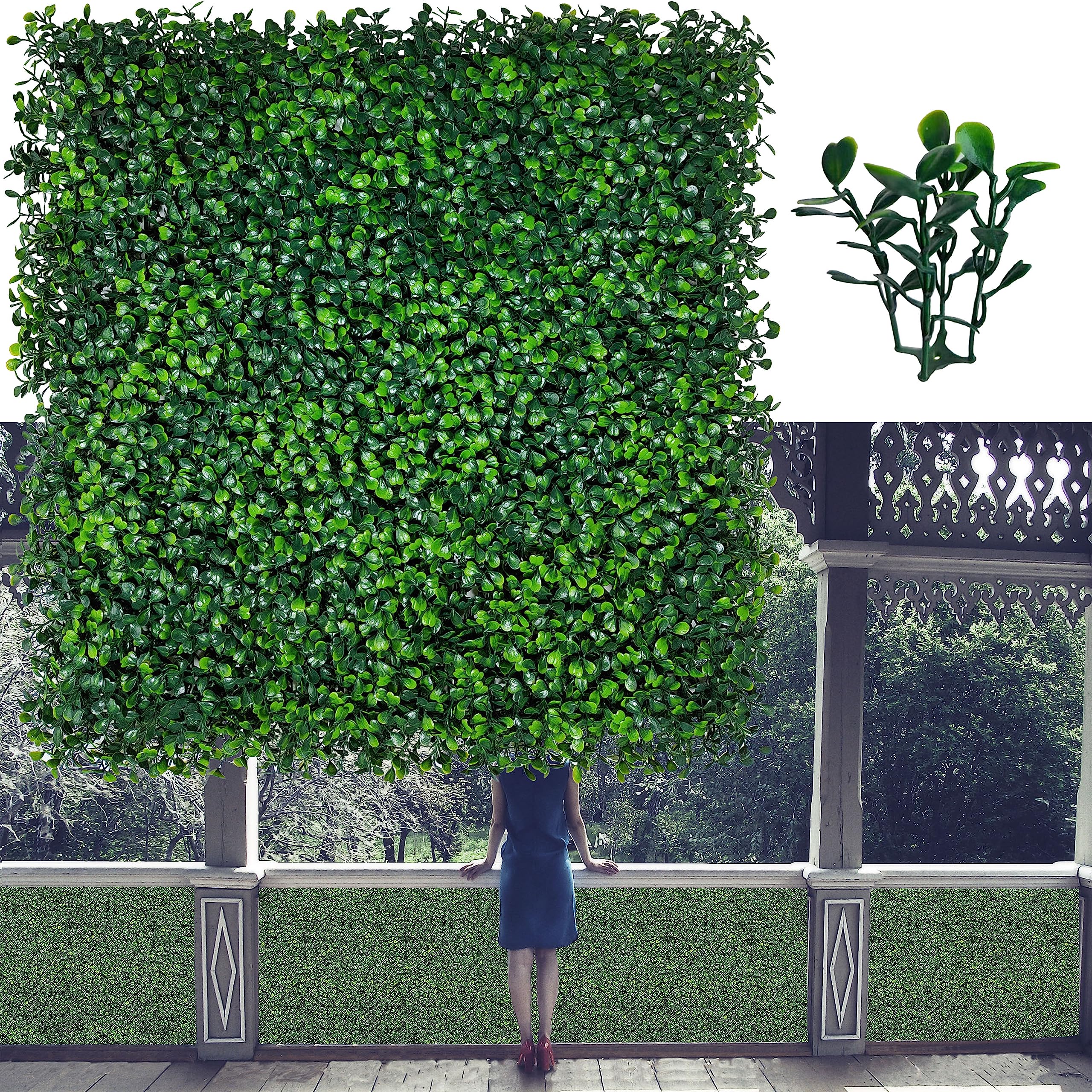 ODTORY Artificial Grass Wall Panels,20X20 in 6P UV-Anti Greenery Boxwood Panels for Indoor Outdoor Green Wall Decor & Ivy Fence 