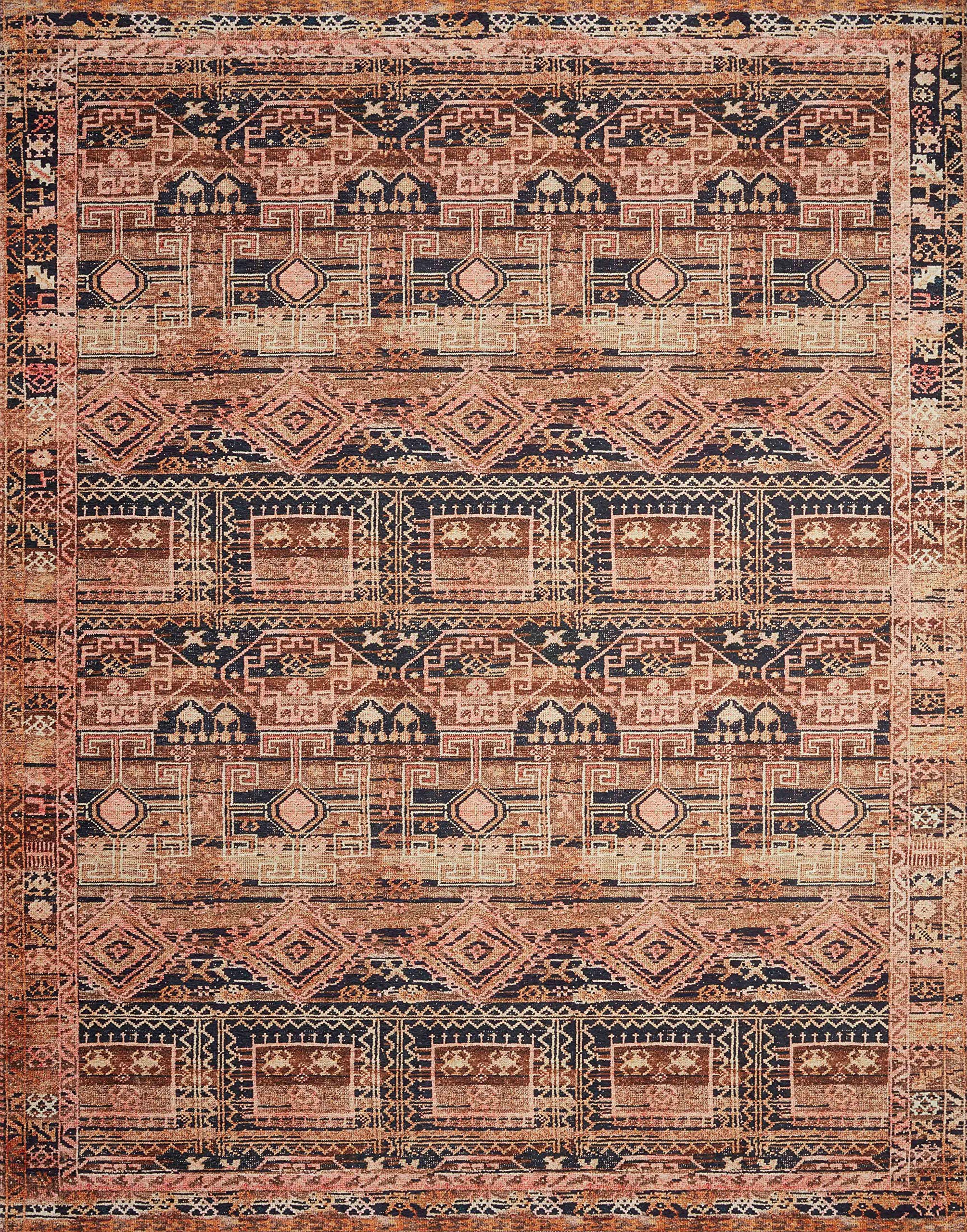 Loloi Layla Collection, LAY-14 Mocha/Blush 7-6 x 9-6 .13 Thick, Area Rug, Soft, Durable, Vintage Inspired, Distressed, Low Pil