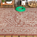 Jonathan Y Smb101A-3 Sinjuri Medallion Textured Weave Indoor/Outdoor Red/Taupe 3 Ft. X 5 Ft. Area-Rug, Coastal,Easy-Cleaning,Forhightraffic,Kitchen,Livingroom,Backyard, Non Shedding