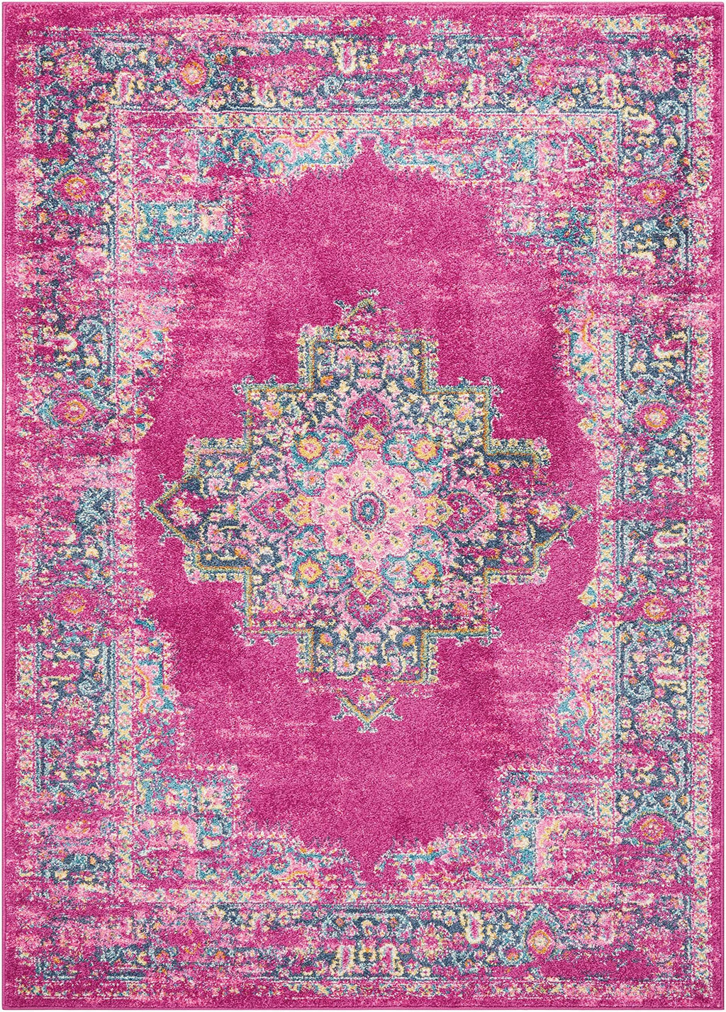 Nourison Passion Fuchsia 6'7'' x 9'6'' Area -Rug, Boho, Traditional, Easy -Cleaning, Non Shedding, Bed Room, Living Room, Hallwa