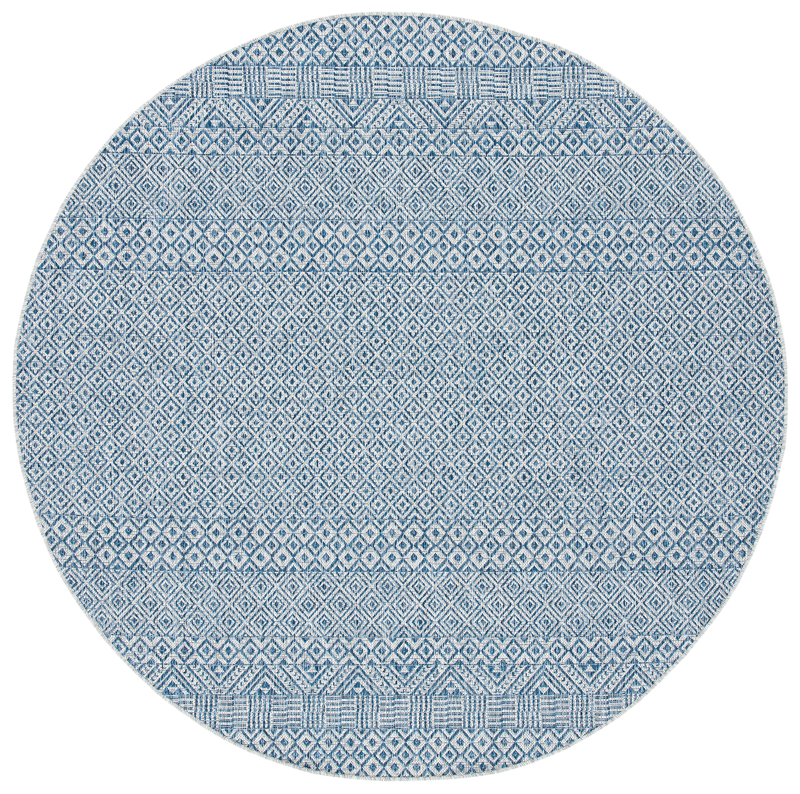 Safavieh Courtyard Collection 5'3' Round Grey/Blue Cy8235 Indoor/ Outside Waterproof Easy Cleansingpatio Backyard Mudroom Area Mat