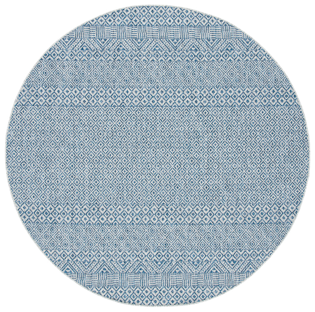 Safavieh Courtyard Collection 5'3' Round Grey/Blue Cy8235 Indoor/ Outside Waterproof Easy Cleansingpatio Backyard Mudroom Area Mat
