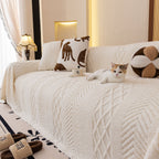 Plush Fleece Sofa Cover with 3D Cable Knit Texture Soft Cozy Warm Sofa Throw Blanket