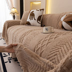 Plush Fleece Sofa Cover with 3D Cable Knit Texture Soft Cozy Warm Sofa Throw Blanket