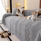 Plush Fleece Sofa Cover with 3D Cable Knit Texture Soft Cozy Warm Sofa Throw Blanket