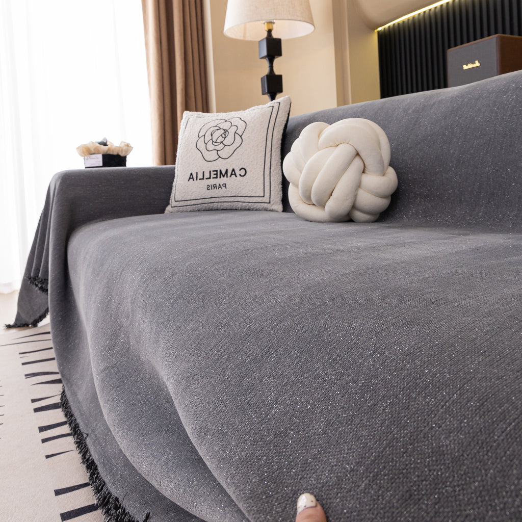 Solid Color Chenille Sofa Cover Blanket Furniture Covers for Sofas and Loveseats