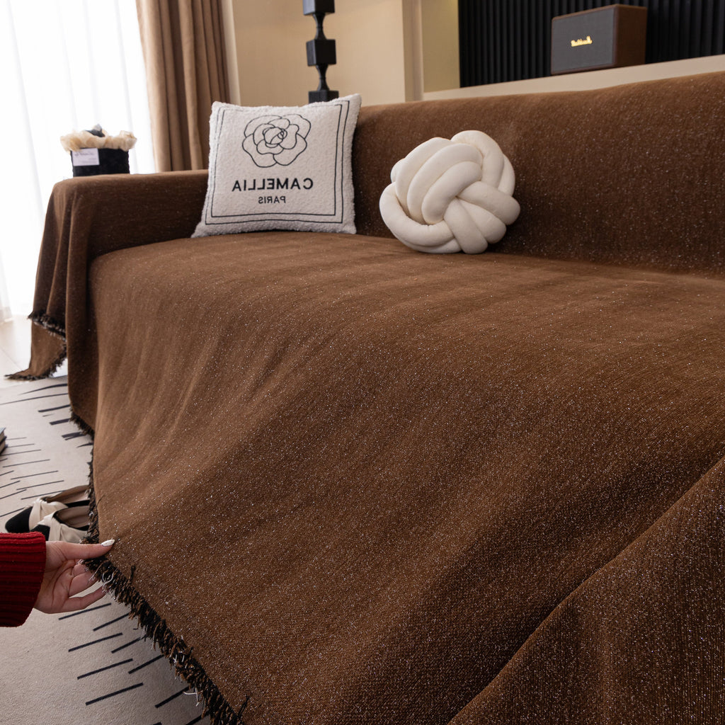 Solid Color Chenille Sofa Cover Blanket Furniture Covers for Sofas and Loveseats
