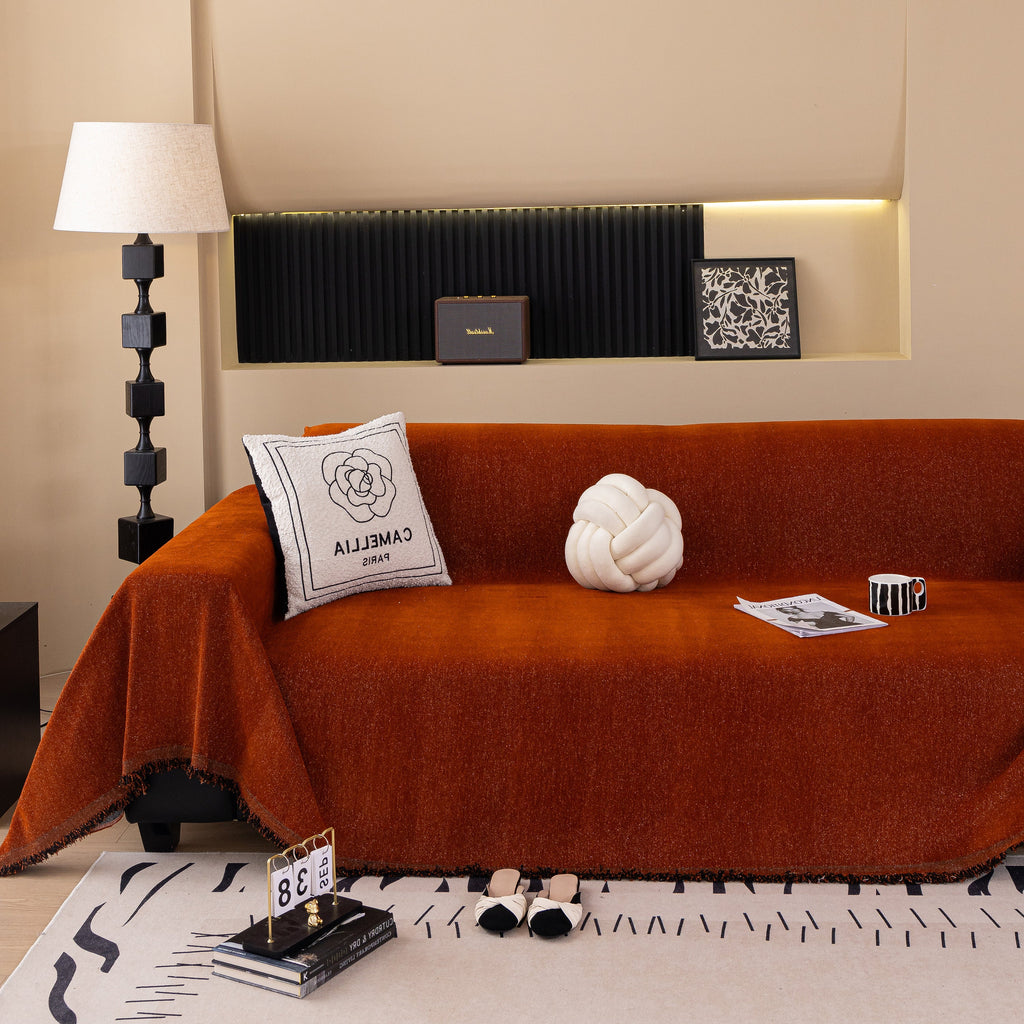 Solid Color Chenille Sofa Cover Blanket Furniture Covers for Sofas and Loveseats