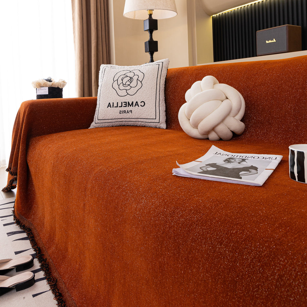 Solid Color Chenille Sofa Cover Blanket Furniture Covers for Sofas and Loveseats