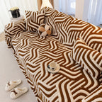 Plush Sherpa Sofa Throw Cover for Sectional, Jacquard Wave Throw Furniture Protector