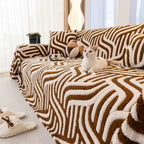 Plush Sherpa Sofa Throw Cover for Sectional, Jacquard Wave Throw Furniture Protector
