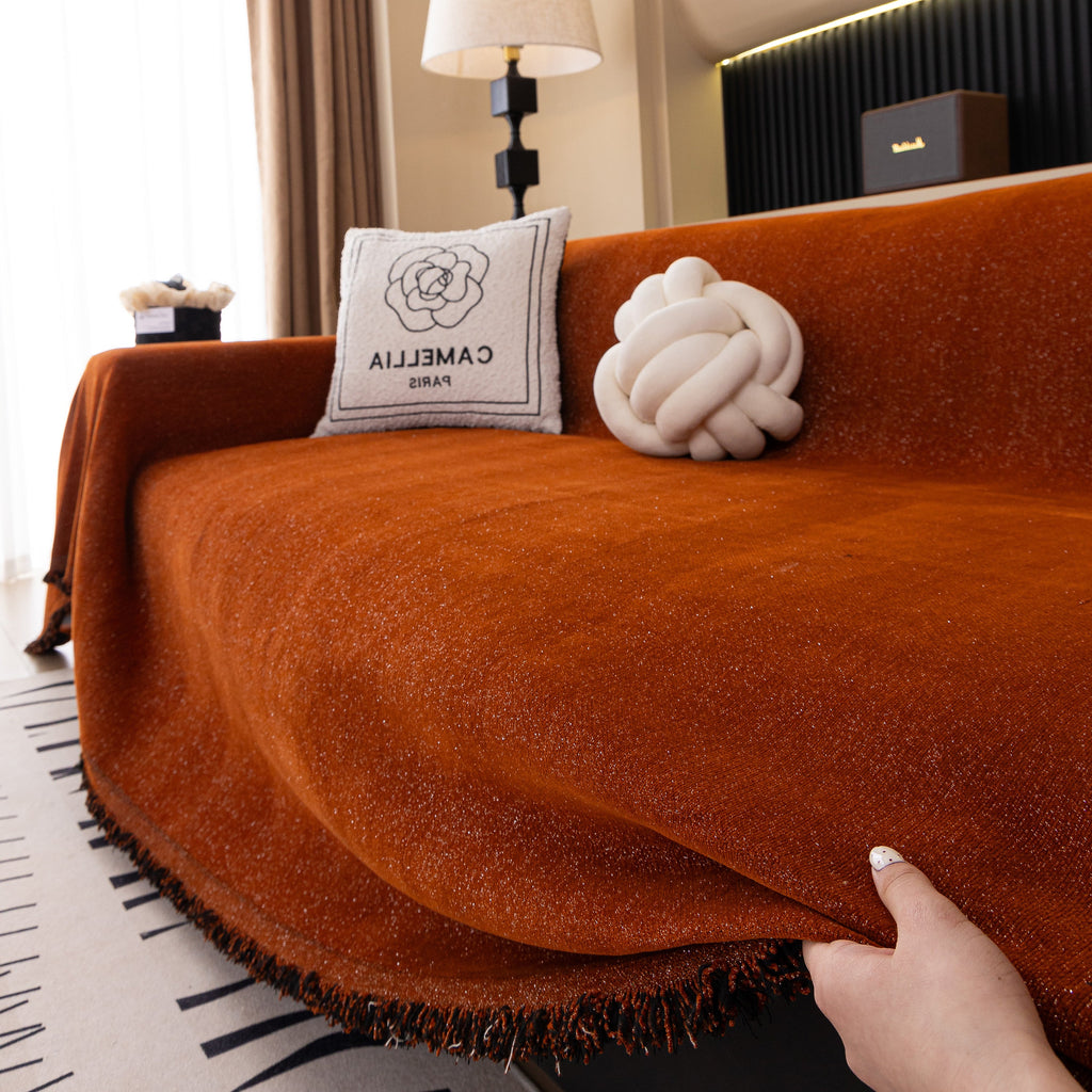 Solid Color Chenille Sofa Cover Blanket Furniture Covers for Sofas and Loveseats