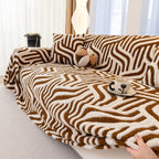 Plush Sherpa Sofa Throw Cover for Sectional, Jacquard Wave Throw Furniture Protector