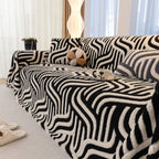 Plush Sherpa Sofa Throw Cover for Sectional, Jacquard Wave Throw Furniture Protector