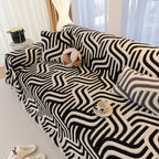 Plush Sherpa Sofa Throw Cover for Sectional, Jacquard Wave Throw Furniture Protector
