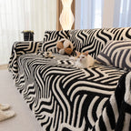 Plush Sherpa Sofa Throw Cover for Sectional, Jacquard Wave Throw Furniture Protector