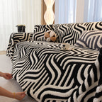 Plush Sherpa Sofa Throw Cover for Sectional, Jacquard Wave Throw Furniture Protector