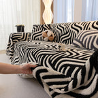 Plush Sherpa Sofa Throw Cover for Sectional, Jacquard Wave Throw Furniture Protector