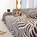 Plush Sherpa Sofa Throw Cover for Sectional, Jacquard Wave Throw Furniture Protector