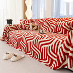Plush Sherpa Sofa Throw Cover for Sectional, Jacquard Wave Throw Furniture Protector
