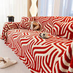 Plush Sherpa Sofa Throw Cover for Sectional, Jacquard Wave Throw Furniture Protector