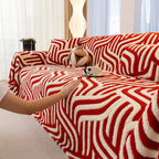 Plush Sherpa Sofa Throw Cover for Sectional, Jacquard Wave Throw Furniture Protector