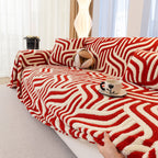Plush Sherpa Sofa Throw Cover for Sectional, Jacquard Wave Throw Furniture Protector