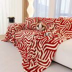 Plush Sherpa Sofa Throw Cover for Sectional, Jacquard Wave Throw Furniture Protector