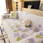 Ruffled Sweet Floral Sofa Cover with Skirt, Soft and Decorative Couch Throw Cover
